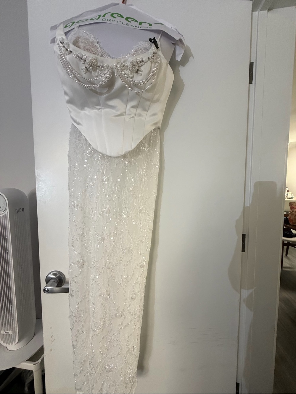 Elegant Strapless Lace Evening Dress in Ivory - Picture 7 of 12